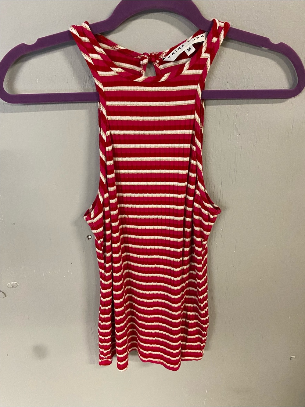 Trina Turk Red & White Striped Halter Neck Tank Top , Racer Back